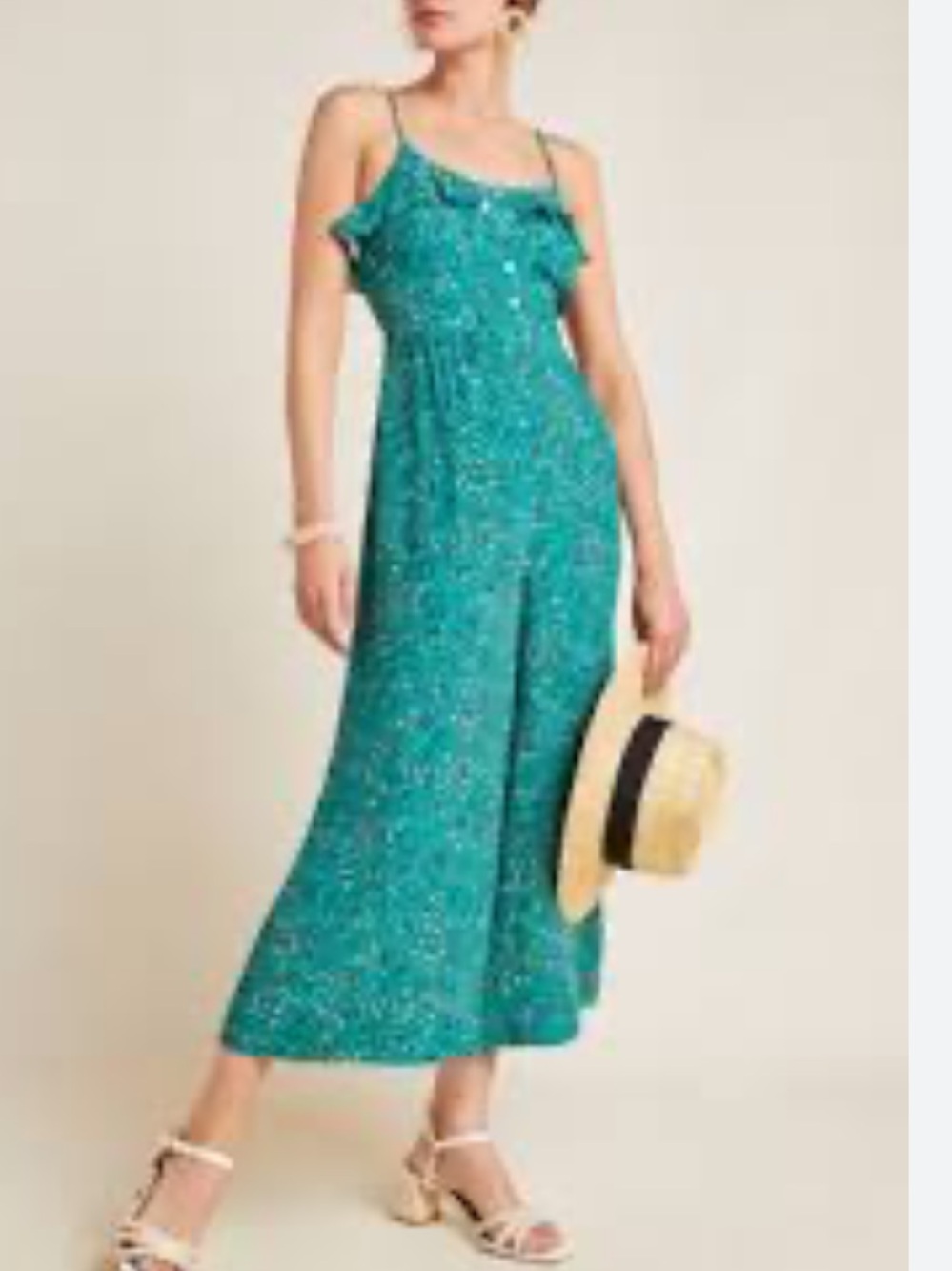 kate spade Teal Floral Wide-Leg Spaghetti-Strap Jumpsuit